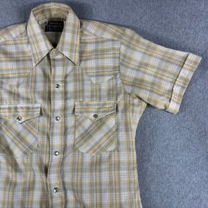 Dee Cee Rangers Western Shirt Mens S Dress Tail Plaid Pearl Snap VTG SS 14.5